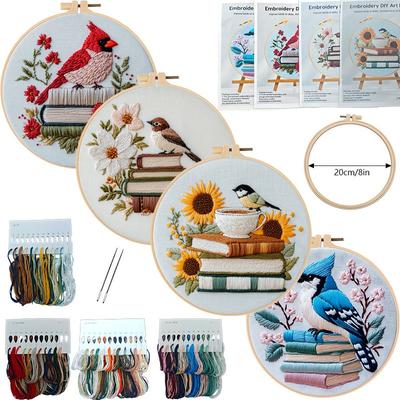 Cardinal Embroidery Kits for Beginners with Bird Flower Book Pattern,Adults Starter Cross Stitch Kit DIY Needlepoint