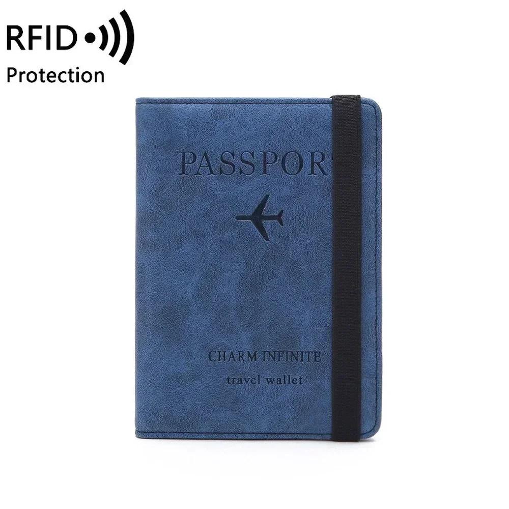 FASHION 2024 RFID-Reisepasshülle aus Leder mit Gummiband, Blockierung für Karten, Reisepasshülle, Geldbörse, Dokumenten-Organizer, Herren/Damen