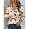 Women's Santa Claus Print Blouse, Elegant Long Sleeve Shirt Collar, Vintage Holiday Style, Fall Winter Work Daily Wear