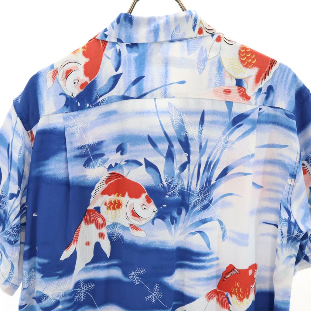 SUN SURF made in Japan goldfish pattern Short sleeve Wall crepe Aloha shirt Men's Used