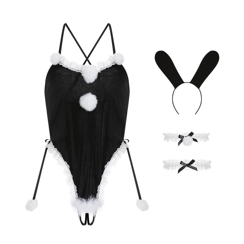 Gorgeous Lingerie: Seductive Open-Crotch Bunny Girl Bodysuit Christmas Costume Set