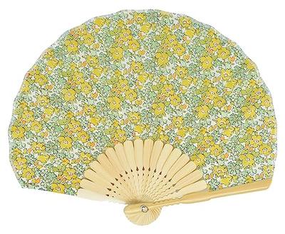 Onishi Ken Seihan LIBERTY Shell Folding Fan, 22cm, Floral Print, Yellow, "Ripple" (SY20-LIA03)