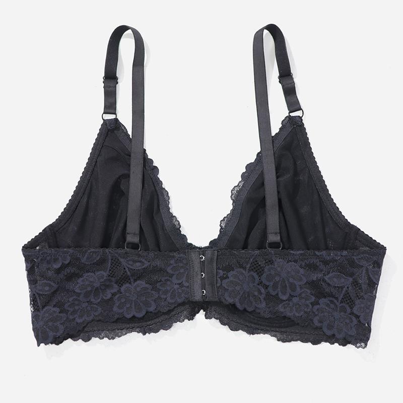 Femeie Sutien Dimensiune Plus Negru Alb Floral Dantela Lenjerie cu sârmă Lenjerie ultra subțire Respirabilă 38D 40D 42D 44D 40C 42C 44C Cupă întreagă