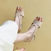 Summer Women's Casual Sandals Suede Size Comfortable Soft Sole Middle Heel Square Heel New Round Head Herringbone Sandals