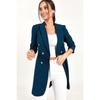 Women's Professional Blazer Coat Solid Color Casual Double Breasted Mid Length Blazers Suit Jacket