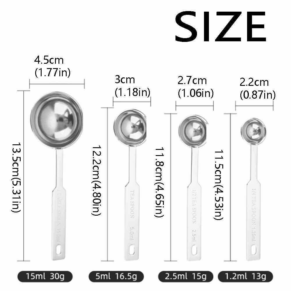 4Pcs Long Handle Measuring Cups Set Stainless Steel Coffee Sugar Scoop  Measuring Scale