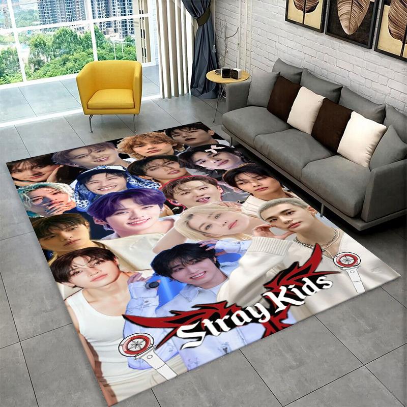 Fashion Kpop Stray Kids Non-Slip Area Rug for Living Room,Bedroom,Playroom,Soft Carpet Floor Mat Home Decor Rug Kids Room Gift