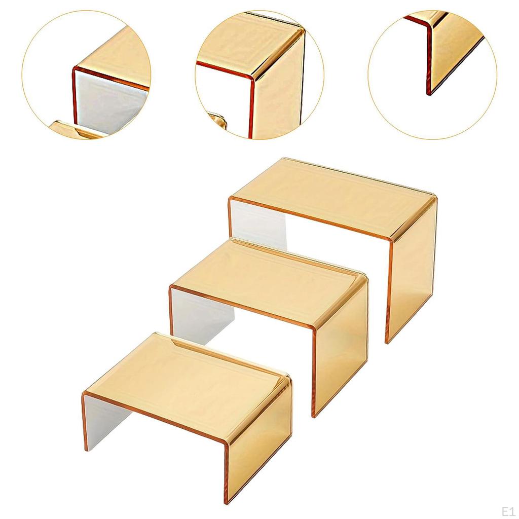 3Pcs Acrylic Display Riser, Jewelry Riser Shelf Elegant Stand Showcase Fixtures for Candy
