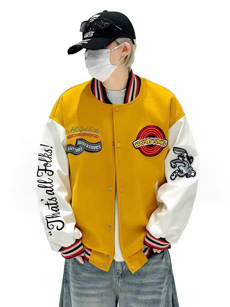 Unisex Cartoon Embroidered Baseball Jacket - Trendy Hip-Hop Style for Spring and Autumn