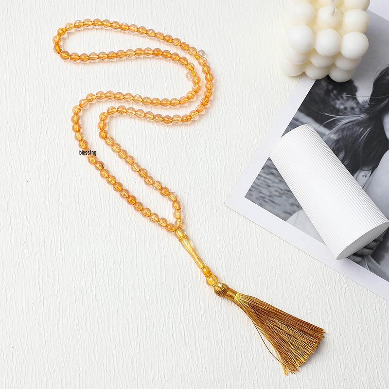 Solid Color Tassel Muslim Prayer Beads: Unisex Crystal Bracelet, Small Gift