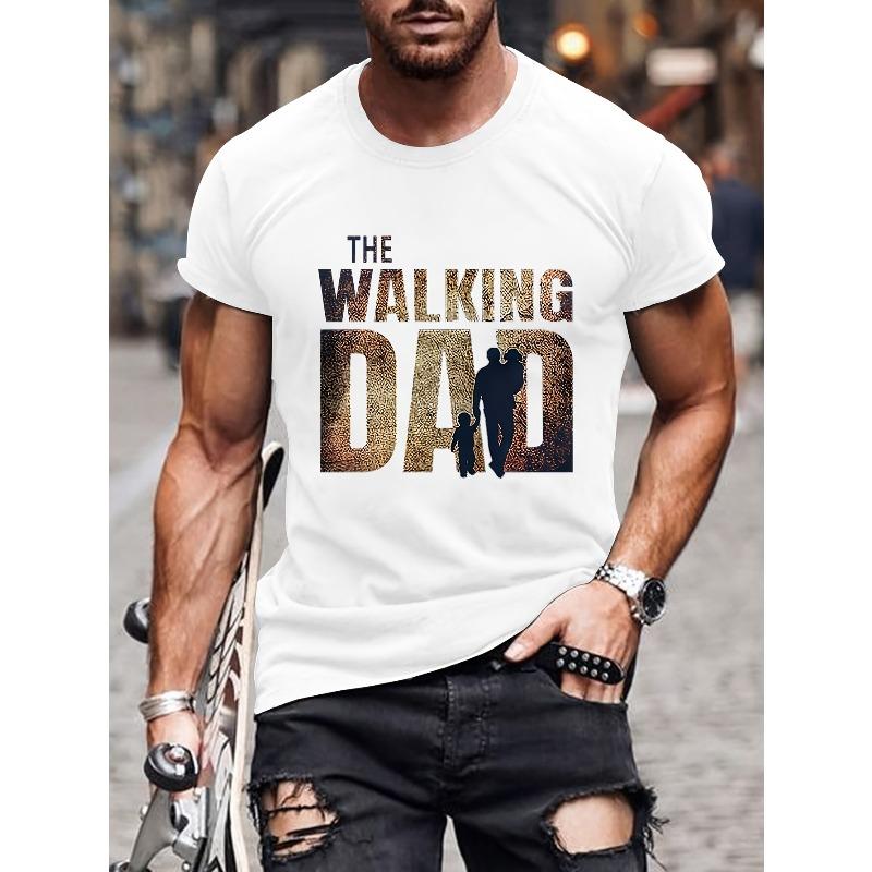 European Sizes Men's The Walking Dad TV Show Inspired T-Shirt - Casual Short Sleeve Tee with Stick Figure Family Design (Dad &)