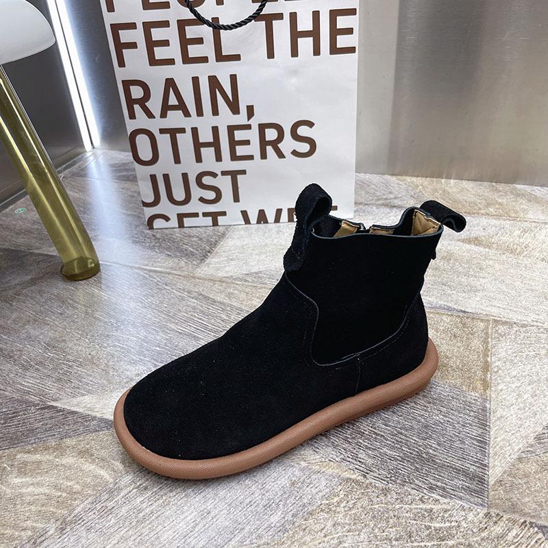 Mori Literary Suede Boots Women's Short Boots 2024 New and Bare Boots Side Zipper Martin Boots Flat-soled Short Cotton Shoes
