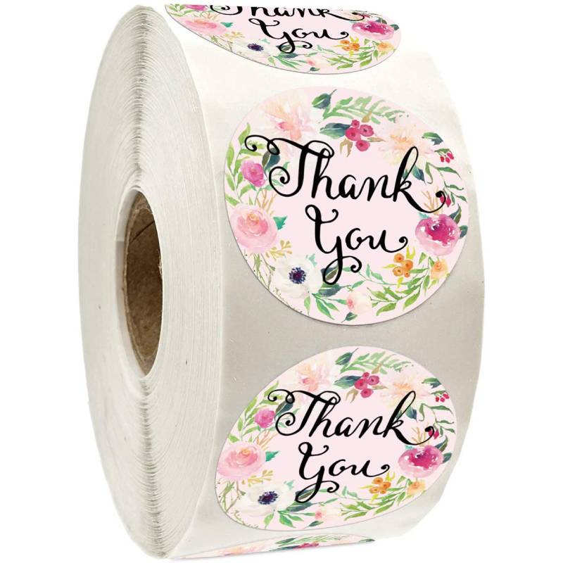 

Около 500 шт. наклейки с цветами «спасибо» для конвертов, подарочные запечатывания, деловая упаковка, печать, этикетка, канцелярские наклейки, рулоны ручной работы