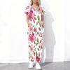 Women Plus Size Floral Printed Scrub Set Cutout Neck Short Sleeve Pocket Top Long Pants Two Piece