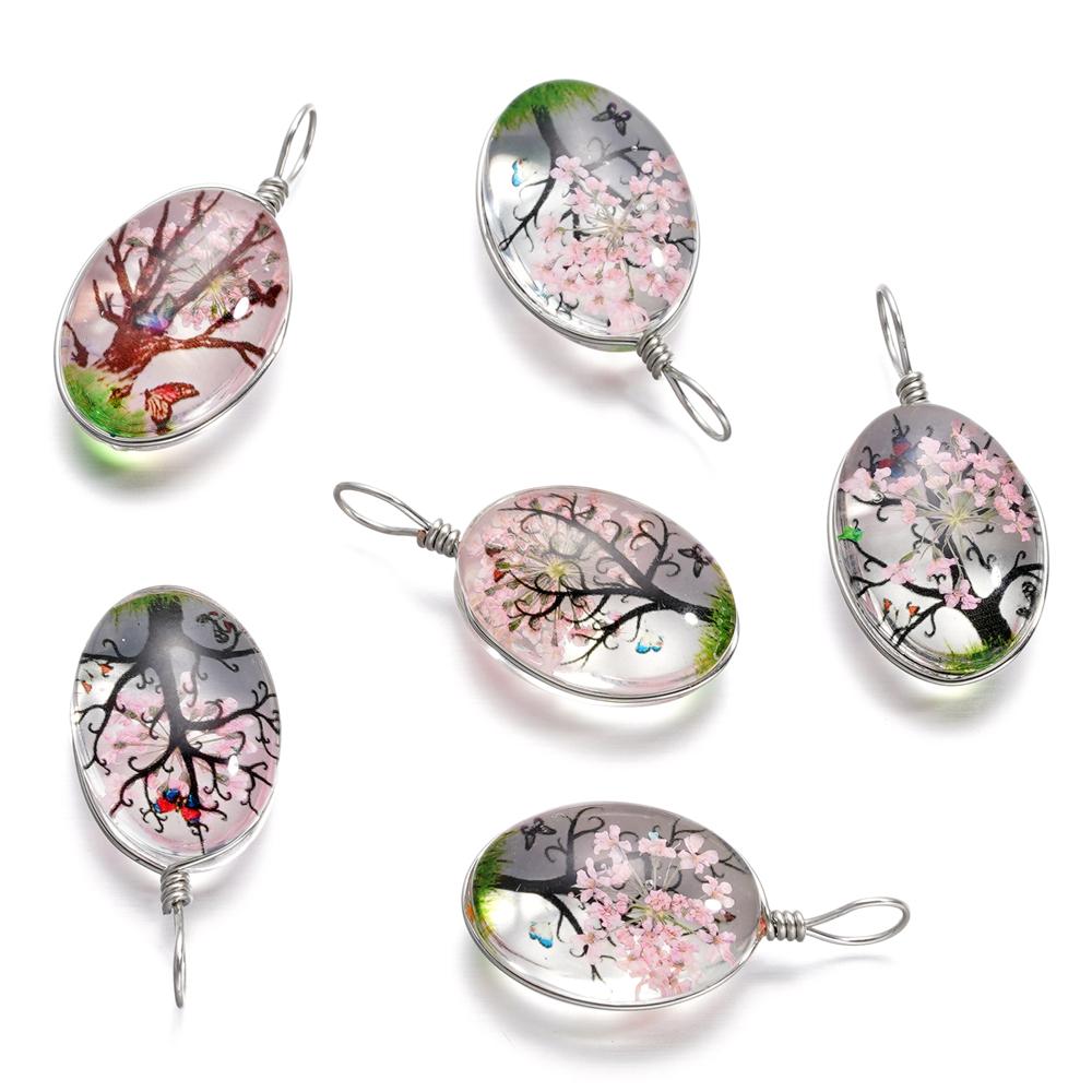 5pcs/lot 13*27mm Hot Sale Crystal Glass Real Dried Flower Oval Pendant for DIY Handmade Jewelry Bracelet Necklace Accessories
