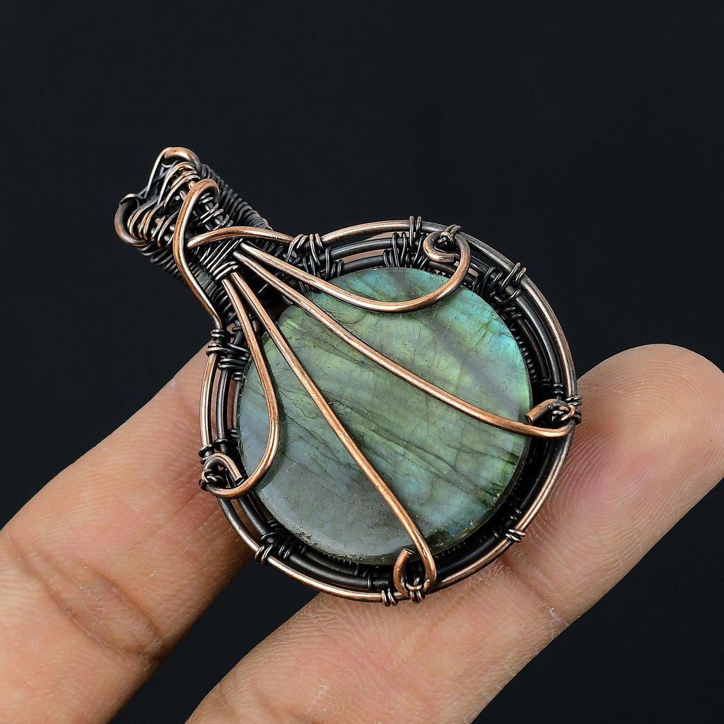 Labradorite Pendant, Handmade Gemstone 999 Copper Wire Wrapped Pendant Antique Jewelry, For Gift Silver Jewelry