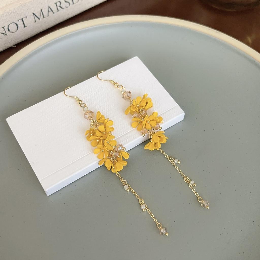 Glass Flower Fringed Earrings Mori Super Fairy Versatile Temperament Ear Hook Niche Fashion High-end Earrings Women