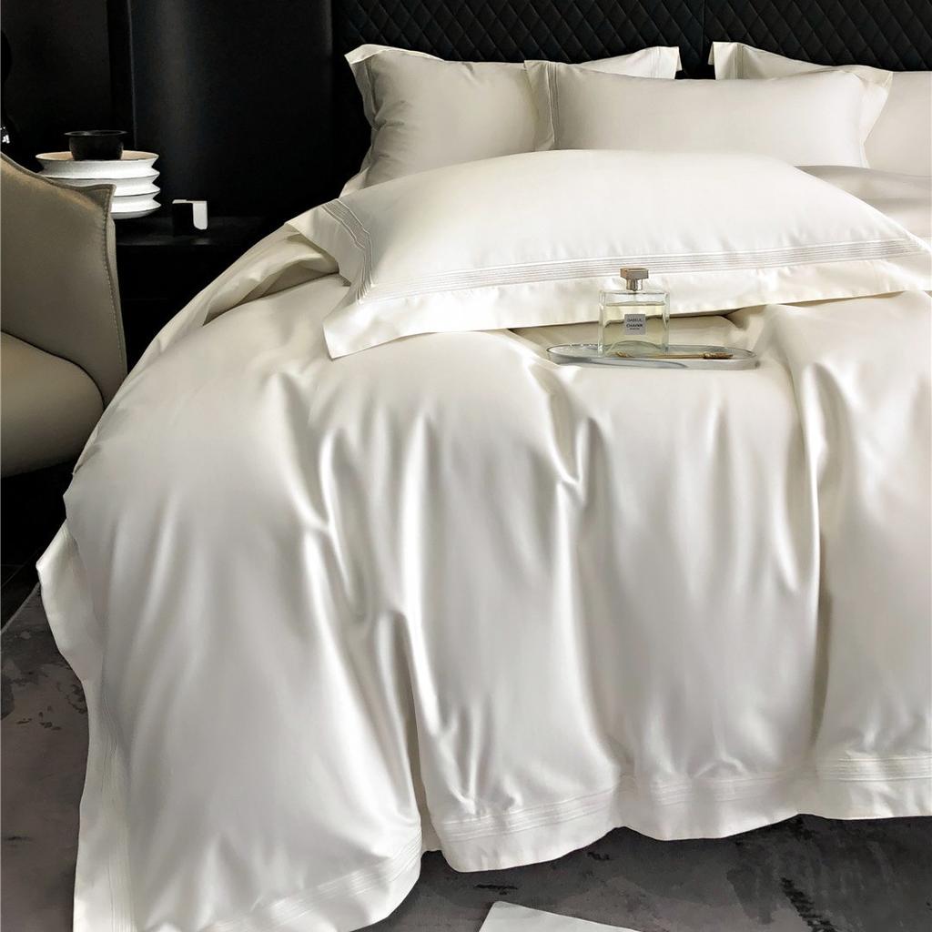 100% Cotton Luxury Minimalist Modern Solid Color 5-Line Stitch 4-Piece Duvet Cover Bedding Set All-Season Premium Home Textiles