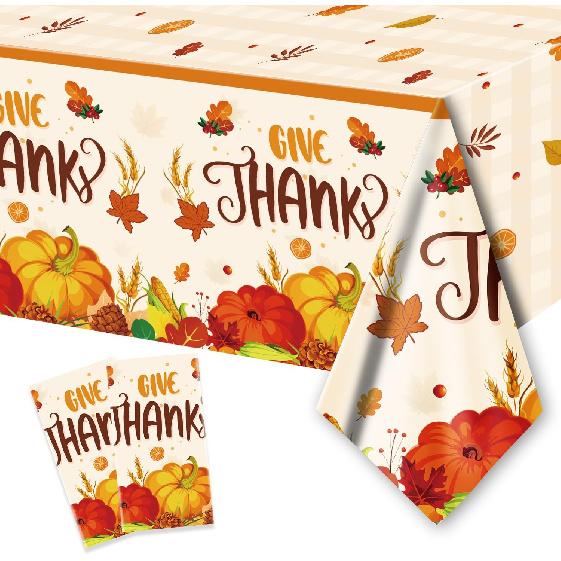 PARSUP 1 Pack Thanksgiving Disposable Tablecloth Party Supplies, Autumn Theme Pumpkin Maple Leaves Fall Tablecloth Plastic Waterproof Tablecover