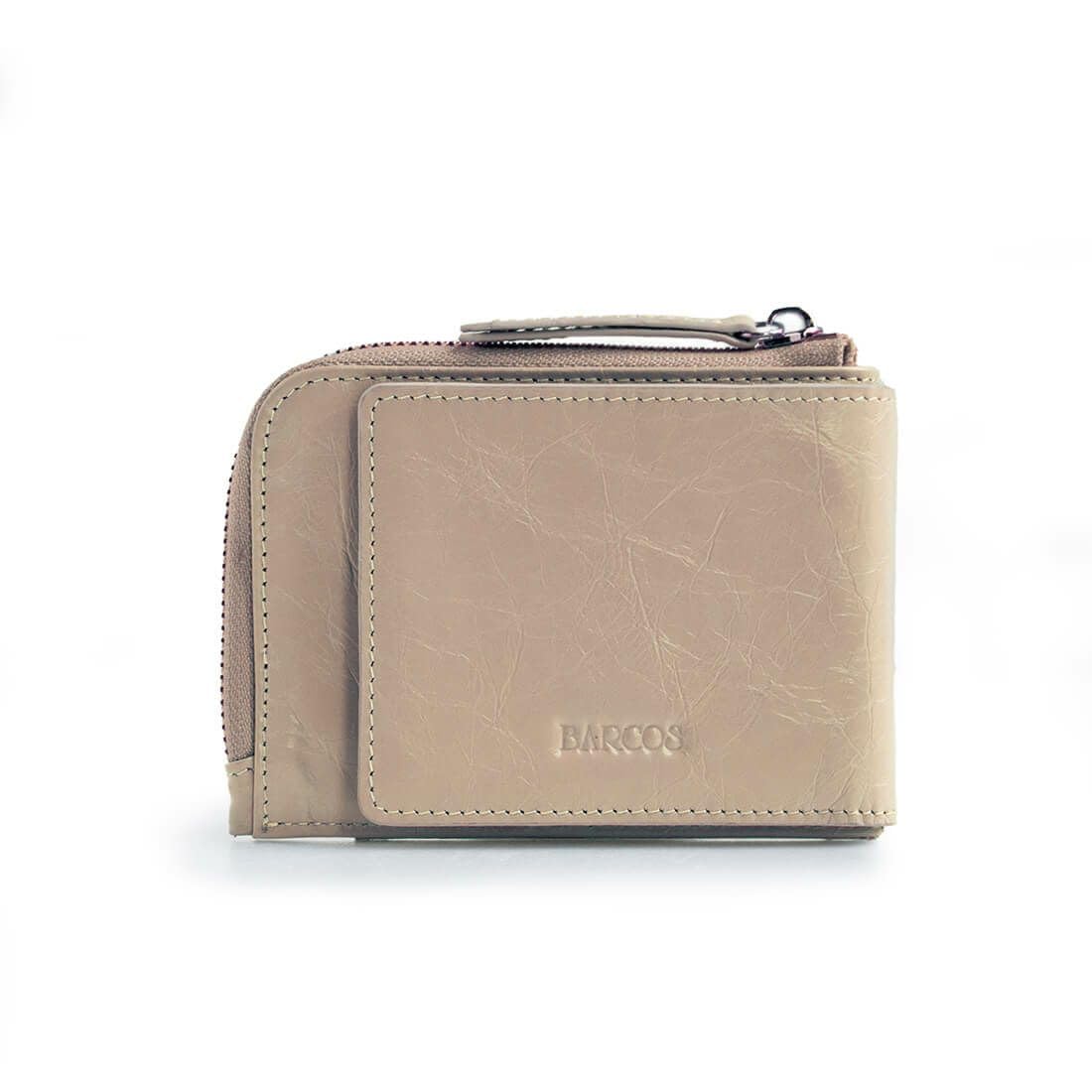 

Wrinkled Patent Leather Bifold Wallet ONESIZE Beige [Barcos] Women s бежевий