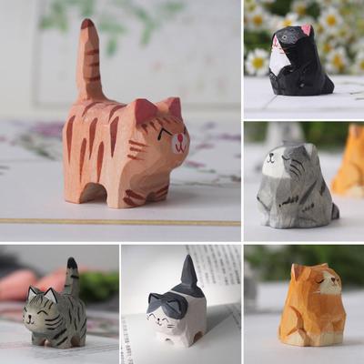 Holz geschnitzte Katze Figur handgemachte Holzschnitzerei Kunst Kätzchen Statue kleines Tier