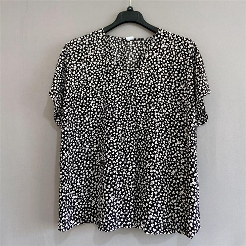 

Australian Single A * Summer plus Size Women s Clothes Short Sleeve Chiffon Shirt Printed Shirt Floral Chiffon Shirt Black and white print 26