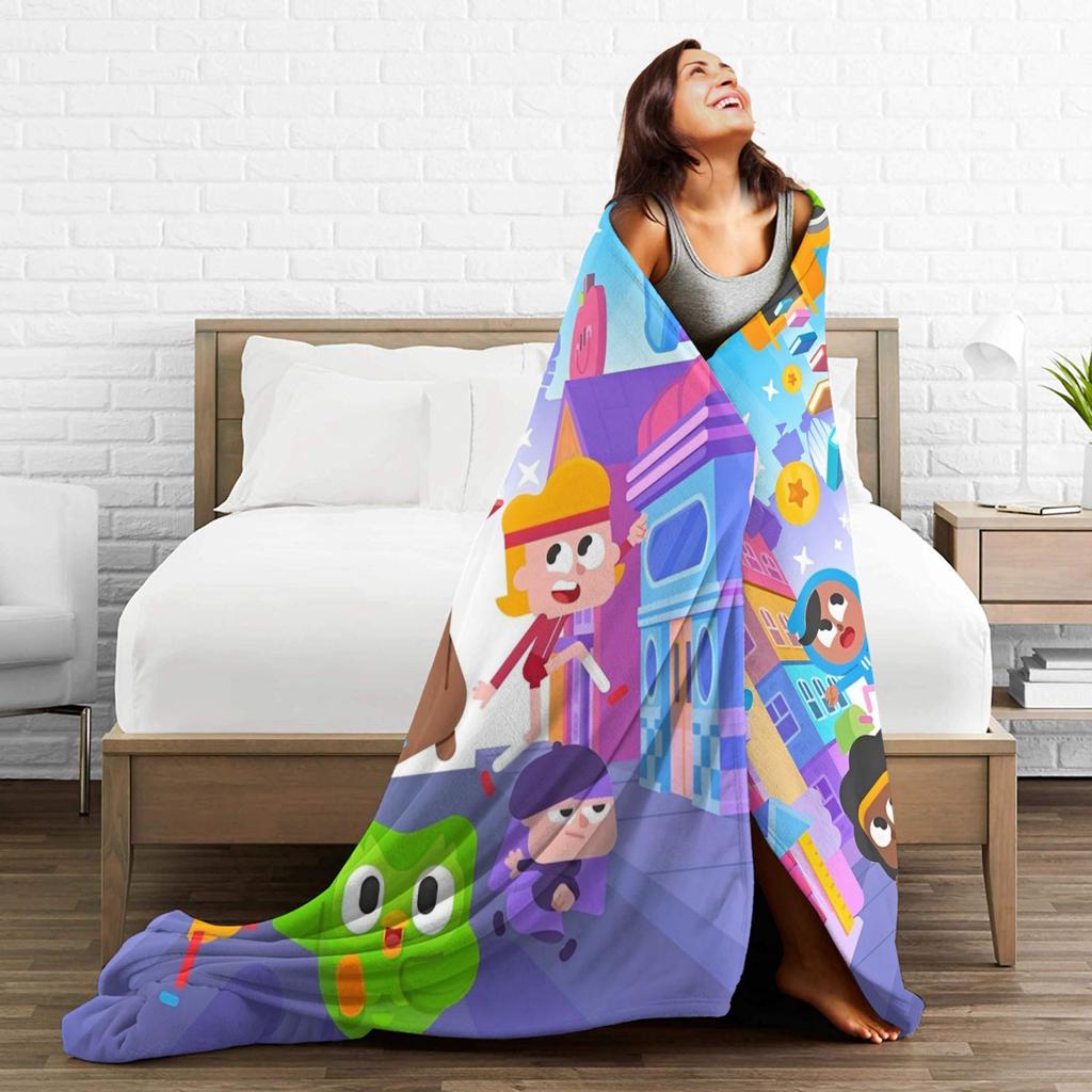Duolingos Owl Duo Knitted Blankets Flannel Cartoon Cute Super Warm Throw Blankets for Home Couch Bedroom Quilt