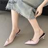 Fashion SUOJIALUN 2025 Spring New Brand Women Sandal Fashion Gold Buckle Ladies Elegant Slingback Sandals Thin High Heel Pointed Toe Pum