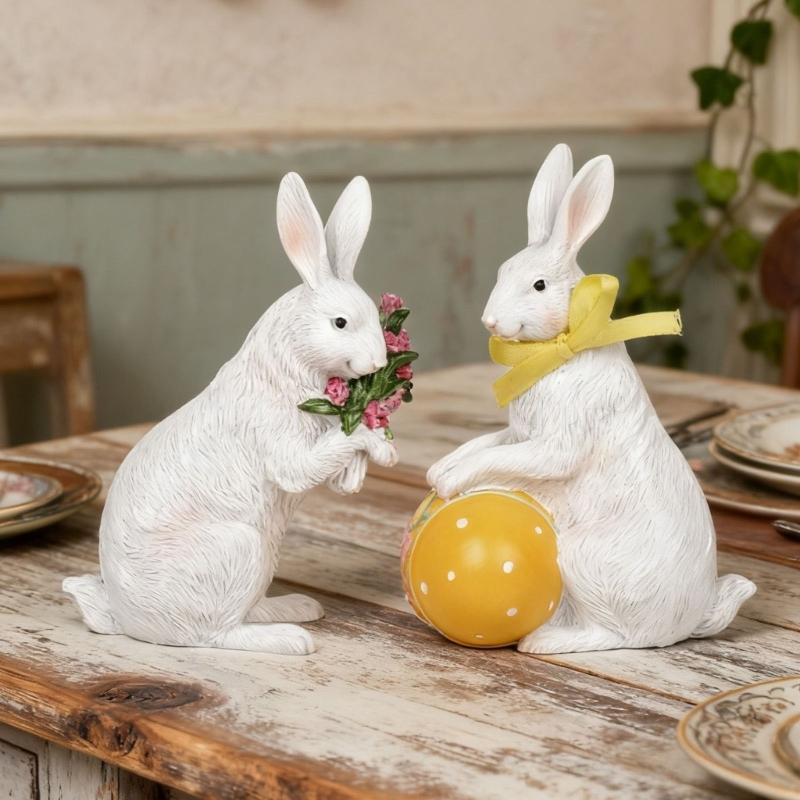 Resin Bunnies Figurine Easter Rabbit Statue Indoor Easter Decoration Modern Art Spring Home Decors,Bunnies Sculpture
