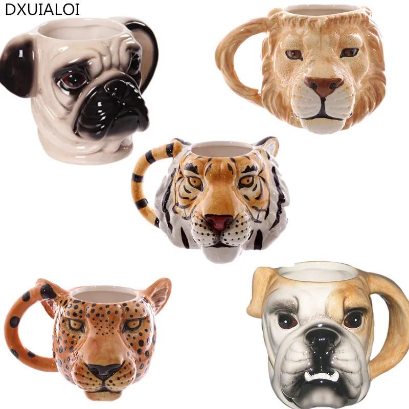 Creative Animal Dog Lion Leopard Tiger Head Ceramic Cup Painted Ceramic Cup Stereo Dog Head Mug Children's Room Decoration Gift