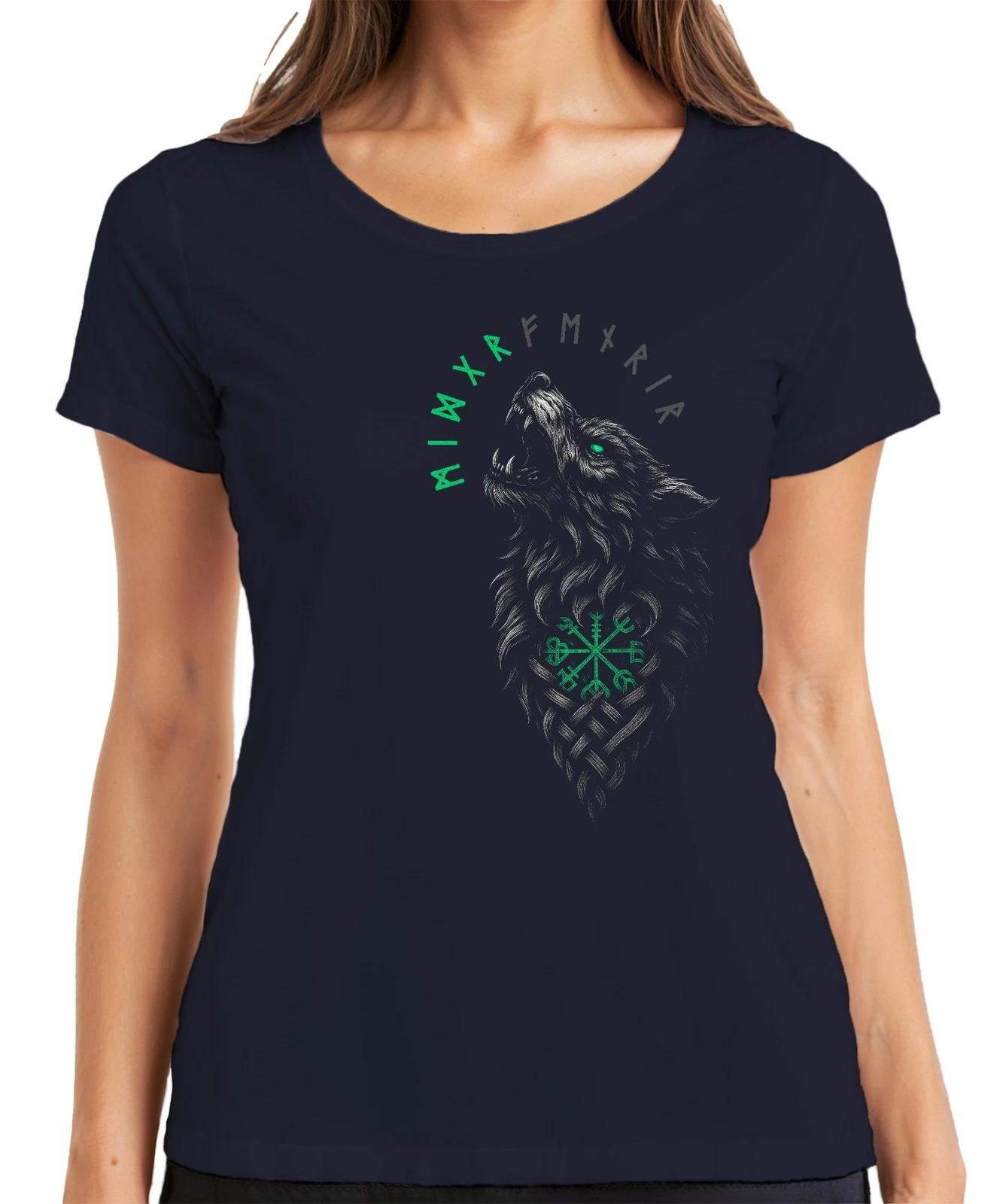 Wikinger Wolf Runen Vegvisir Nordisch Keltische Knoten Fenrir Damen T-Shirt XXXXL