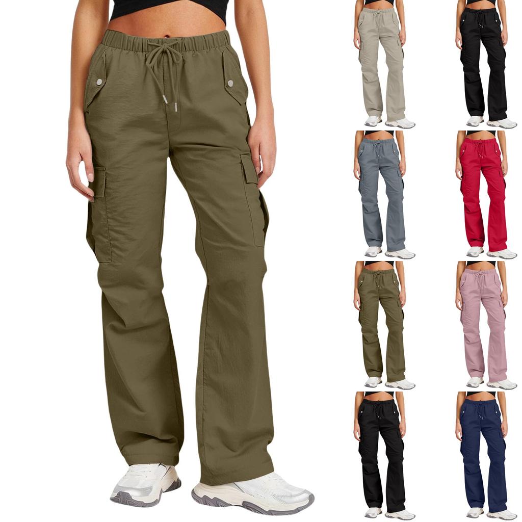 Women's Sports Pants Casual Loose Solid Color High Waisted Pocket Pants