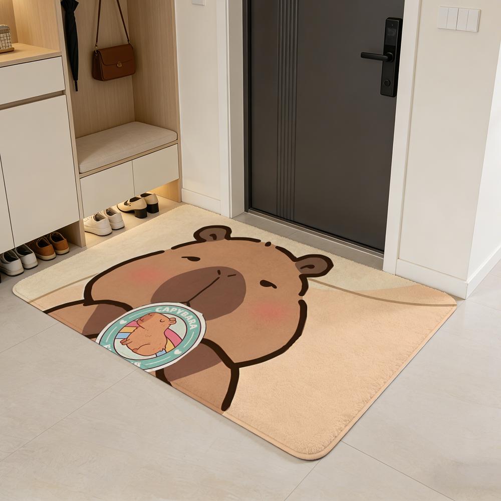 Anime C-capybara Floor Mat Flannel Door Mat Non-Slip Absorbent Washable Indoor Home Rug