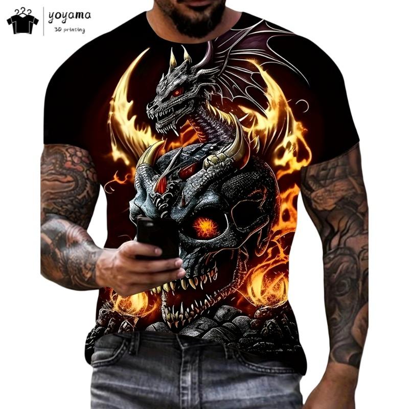 Herren T-Shirts Drachenmuster Kurzarm Tee Mode Straße Rundhals Oberteil Trend Tier 3D-Druck Locker Vielseitig Herrenbekleidung