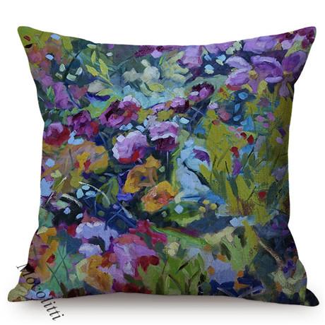 Multicolor Flowers Oil Painting Style Cotton Linen Pillow Case Rose Sunflower Violet Vase Sofa Decoration Cushion Cover Cojines