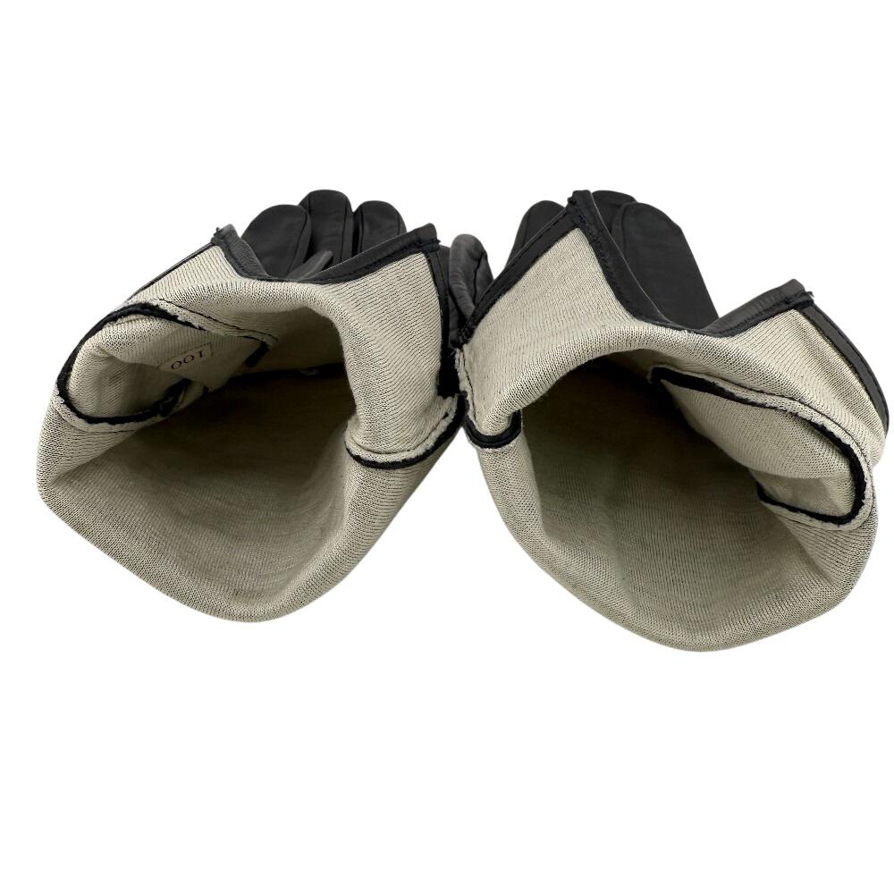 Dior All Leather Logo Embossing Leather Gloves Black Leather Women Used