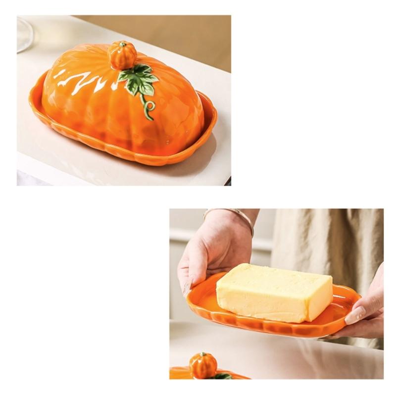 Pumpkin Butter Tray With Lid, Covered Container for Breakfast Bread, Dining Table, Refrigerator Storage, Thanksgiving Meals Use