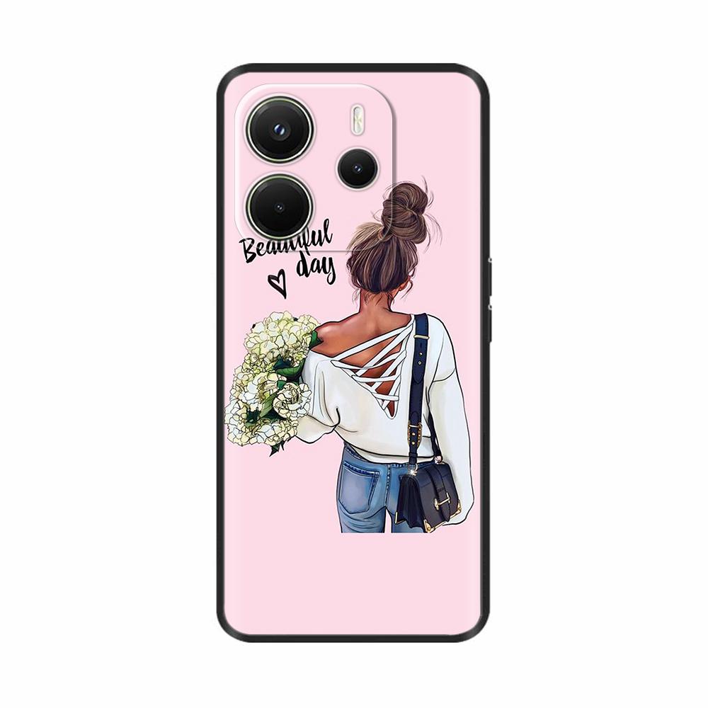 For Xiaomi Redmi Note 14 4G Case Luxury Painted Cover Black Silicone Phone Case For Redmi Note 14 Fundas note14 4G Soft Bumper