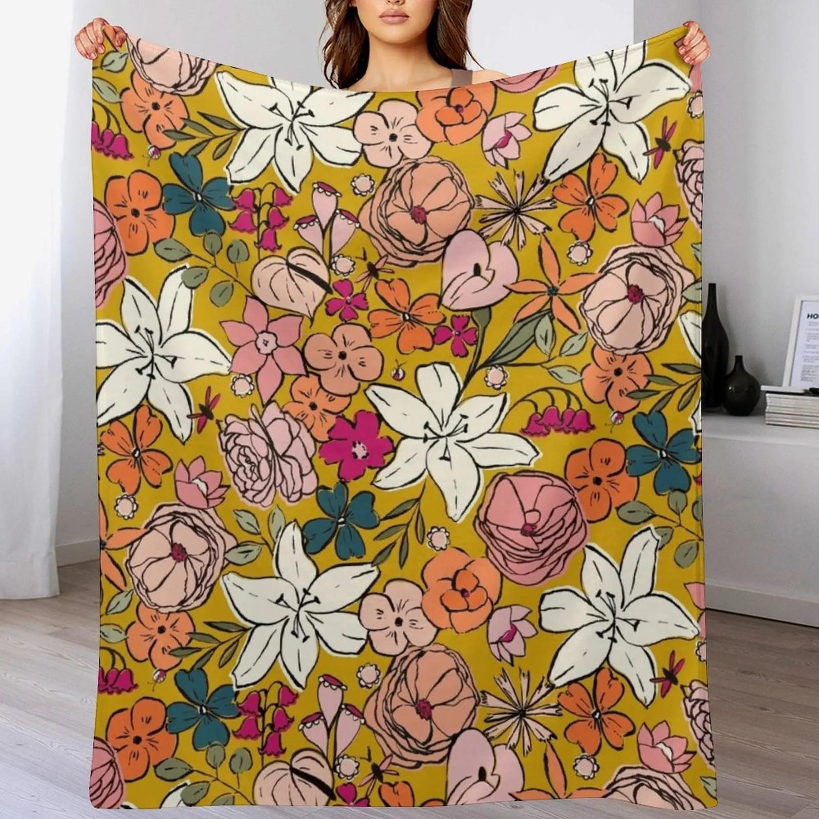 

New Yellow Allover Floral Throw Blanket Air Conditioner Soft Blanket for Office Home 102x76cm(40x30in)