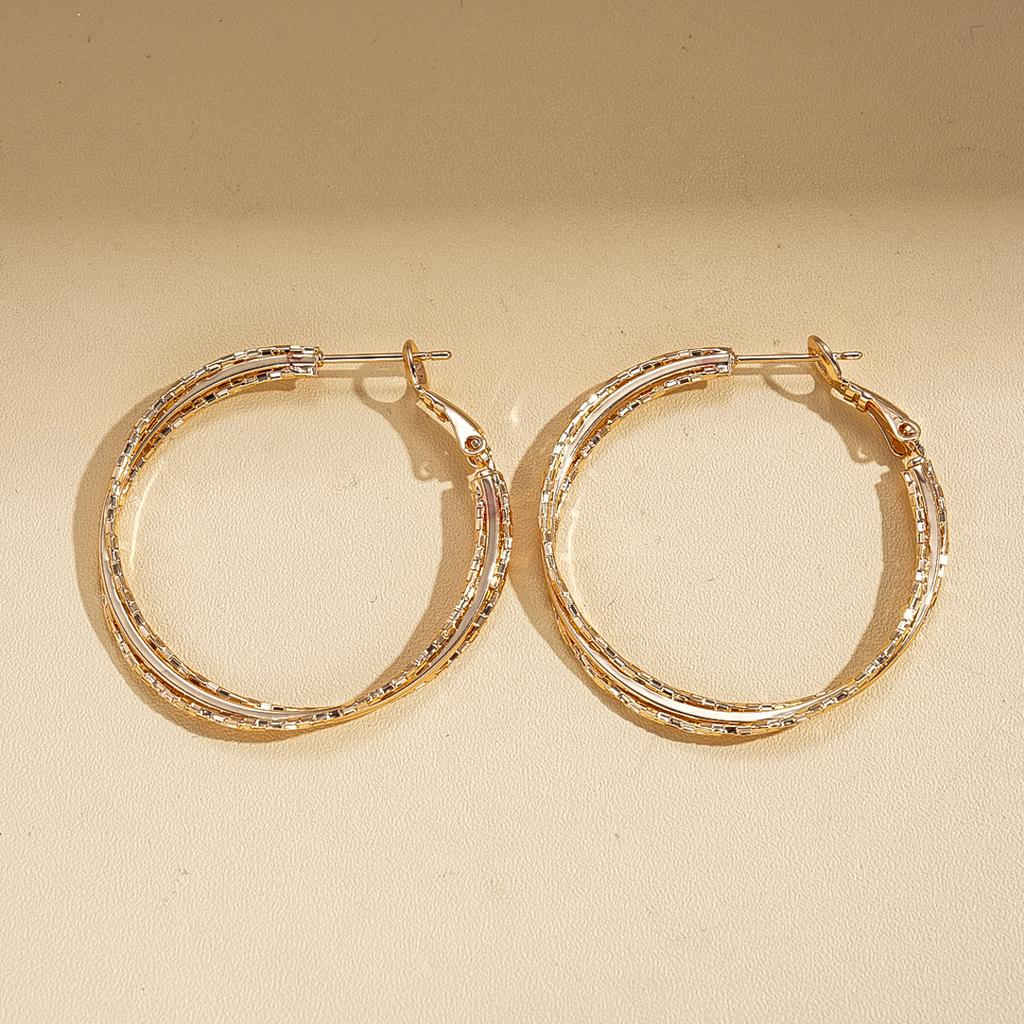 Geometric Multi-Layer Cross Round Silver Needle Earrings Simple Earrings