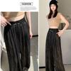 Ice Silk Satin Ink Print Wide-Leg Pants, Summer 2025 Thin Style, Cool Yamamoto Pleated Drape Design.