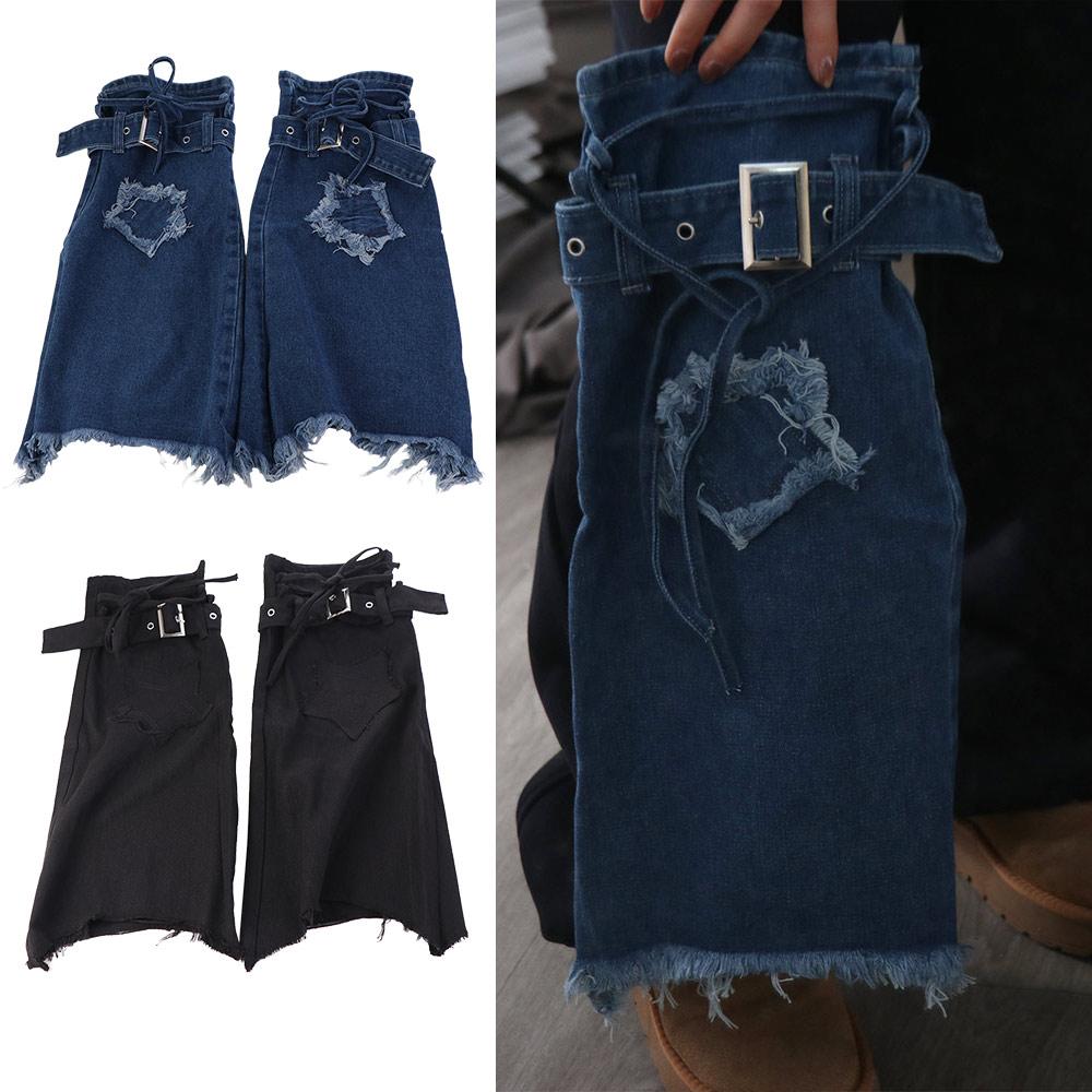 Denimstoff Trompetenbein-Abdeckungen mit Sternen Lange Strümpfe Trendige Y2K Denim Beinstulpen Cosplay