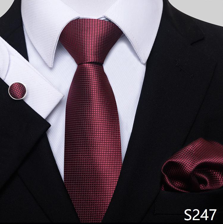 Newest Style Holiday Present Tie Pocket Squares Cufflink Set Necktie Men Dark Blue Wedding Accessories Office Cravat