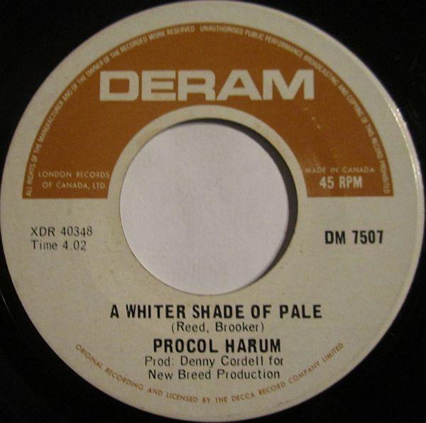 

7inch Record PROCOL HARUM - A Whiter Shade Of Pale / Lime Stree DM7507 DERAM 1967 Canada Rock Used