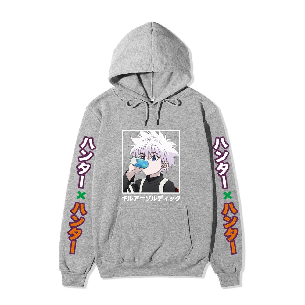Hunter X Hunter Killua Anime Hoodie Vertical Japanese Letter Print Casual Long Sleeve Pullover Sweatshirt