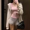Women's Hong Kong Style Striped Hooded Sweatshirt - Lightweight Casual Zipper Cardigan for Spring/Autumn