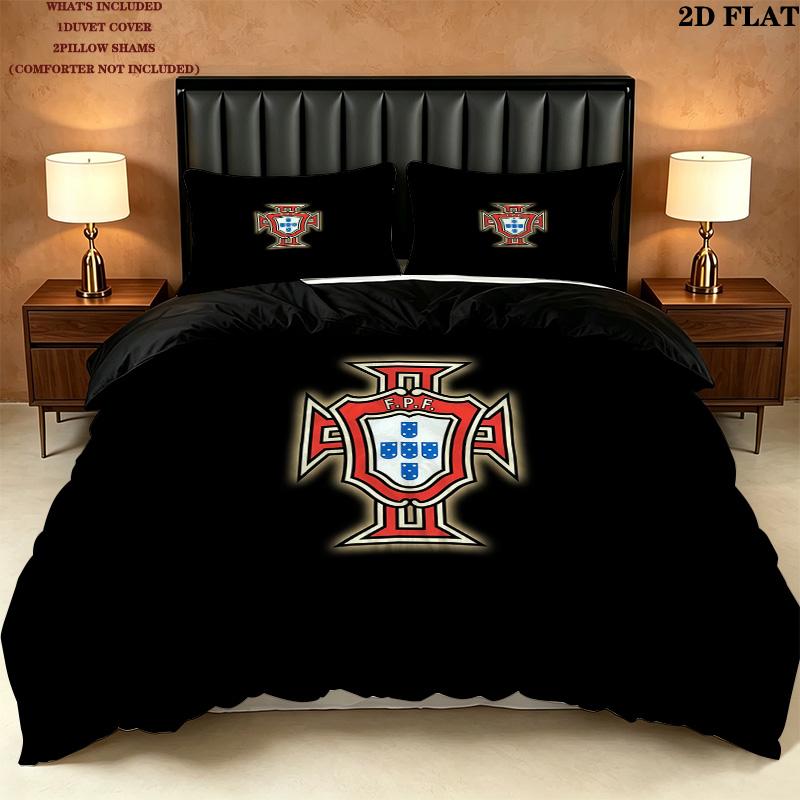 Portugal National Football Team Pattern Bedding Quilt Set Home Decoration Gift (1 * duvet cover + 2 * pillowcase without core)
