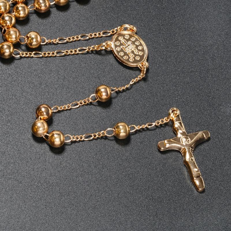 6mm Rosary Bead Necklace Catholic Necklace with Jesus Christ Crucifix for Cross Pendant Catholic Prayer Chain for Women
