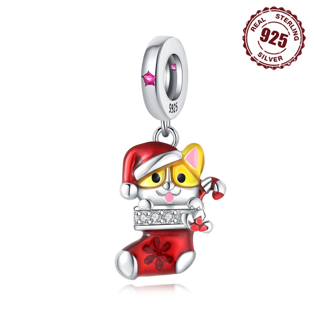 Copper Christmas Dog Socks Pendants Bracelet Charms Fit Bangle For Women Jewelry Party Beads Diy Gifts Accessory