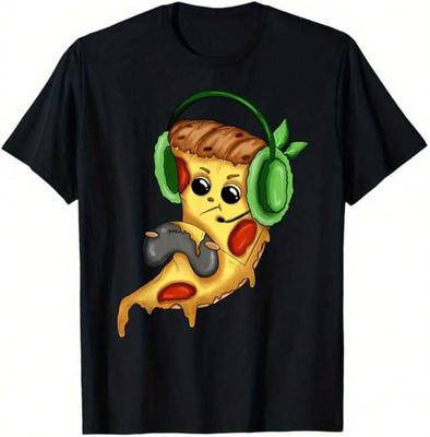 Funny Gamer Pizza with Headphones and Controller T-shirt
